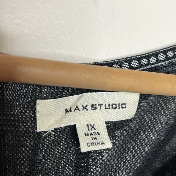 Polka Dot Ruffled Mesh Short Sleeve Top Black Womens 1X Max Studio Preppy Work - Picture 4 of 6